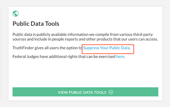 Intelius and People Connect's Public Data Tools with Suppress Your Public Data highlighted
