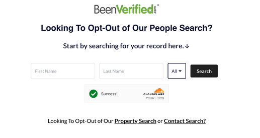 Beenverified website: Looking to opt-out of our people search. Start by searching for your record here.