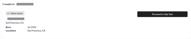 Been Verified Website: A list of records that a user chooses from then clicks "proceed to opt out"